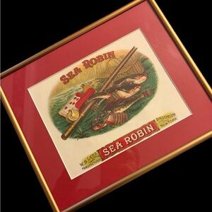 Original “Sea Robin” Cigar Box Label -Embossed Lithograph - Framed Art Print EUC